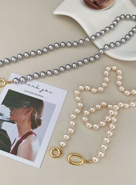 法式轻奢复古真多麻色银灰施家正圆珍珠项链时尚百搭高级感锁骨链