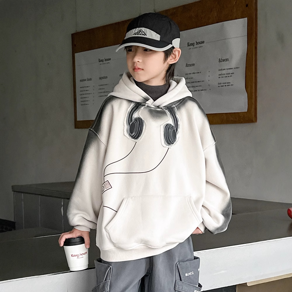 男童连帽卫衣春秋款2025新款大儿童春装上衣男孩春季打底衫帅气潮