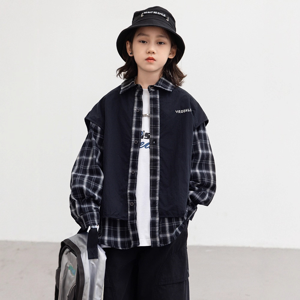男童假两件衬衫外套春秋款2025新款中大儿童秋装上衣男孩秋季衣服