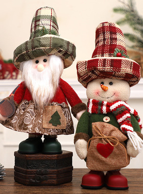 跨境新款圣诞节装饰品麻布围裙圣诞老人站姿公仔圣诞家居装饰摆件