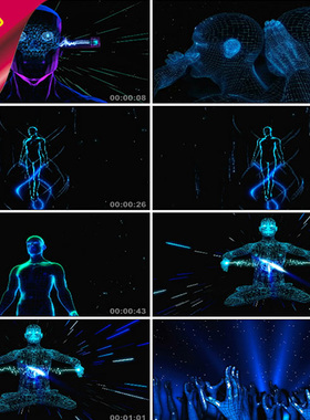 蓝色科技人脑头部电子扫描人文艺术节目背景宣传片高清视频素材