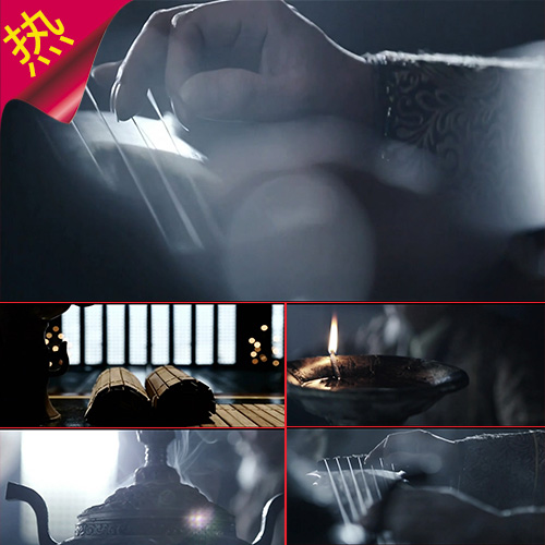 古人抚琴 古代弹奏乐器弹琴 香炉焚香 竹简 文人雅士 视频素材