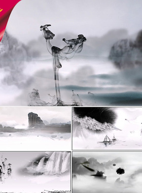 男子群舞 水墨男子舞蹈 水墨中国风 水墨山水扁舟 墨舞 视频素材