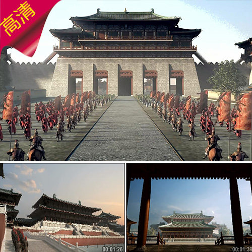 古代宫殿皇宫 唐朝皇宫 战士进城门 盛唐建筑 城楼 视频素材
