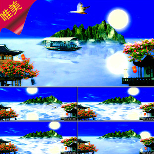 舞台背景 春江花月夜 诗人泛舟 唯美月亮 视频素材 古筝演奏背景