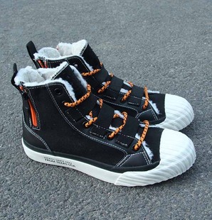 2021特惠外贸高帮双侧拉链系带日系冈山加绒冬季男女情侣帆布鞋