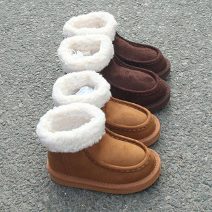 捡漏~大牌外贸原单2025新款时尚儿童帆船鞋亲子雪地靴羊羔绒短靴