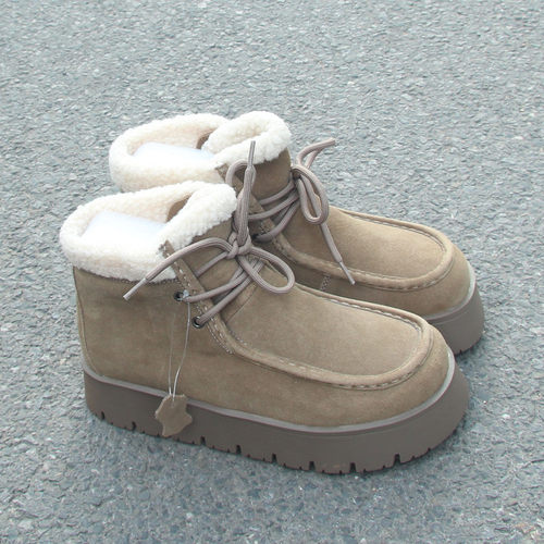 抗寒-30度出口俄罗斯牛皮面羊毛靴保暖防滑牛皮雪地靴勃肯鞋靴子