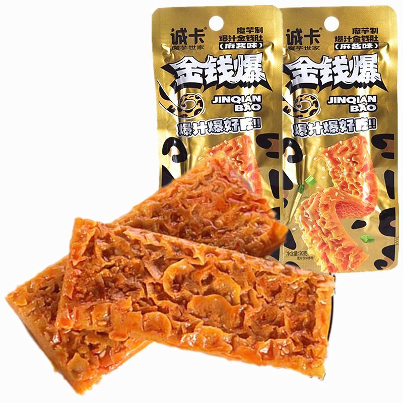 魔芋制爆汁金钱肚解馋小零食整箱便宜麻辣口味随机真空包装批发