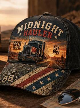 美式重卡荒漠公路图案棒球帽复古