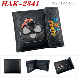 blox fruits游戏周边pu皮革印花黑色按扣钱包男女学生对折卡包