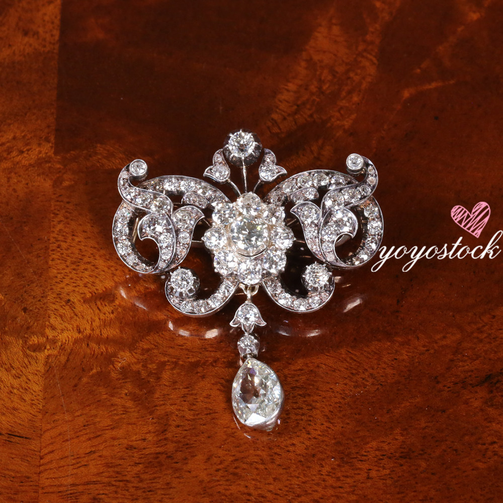 美好时代古董珠宝18k钻石镶嵌可拆解组装多用途胸针项链皇冠发饰