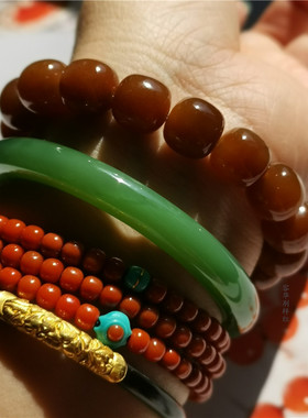 【富贵高雅】高货一细料，仅一条，新疆且末红糖亮光老型珠手串