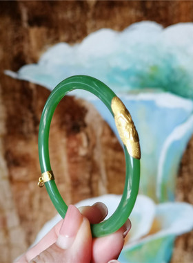 古法錾刻细圆条手镯俄罗斯碧玉