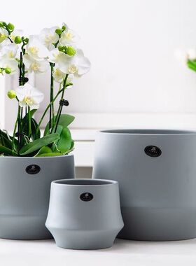 套三绿灰色网红简约陶瓷花盆 口径约20/16/11cm 高约22/16/11cm