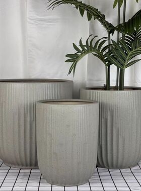 灰色套三大型陶瓷花盆 带浮雕色釉处理 口径26/33/41cm 高34/36/4