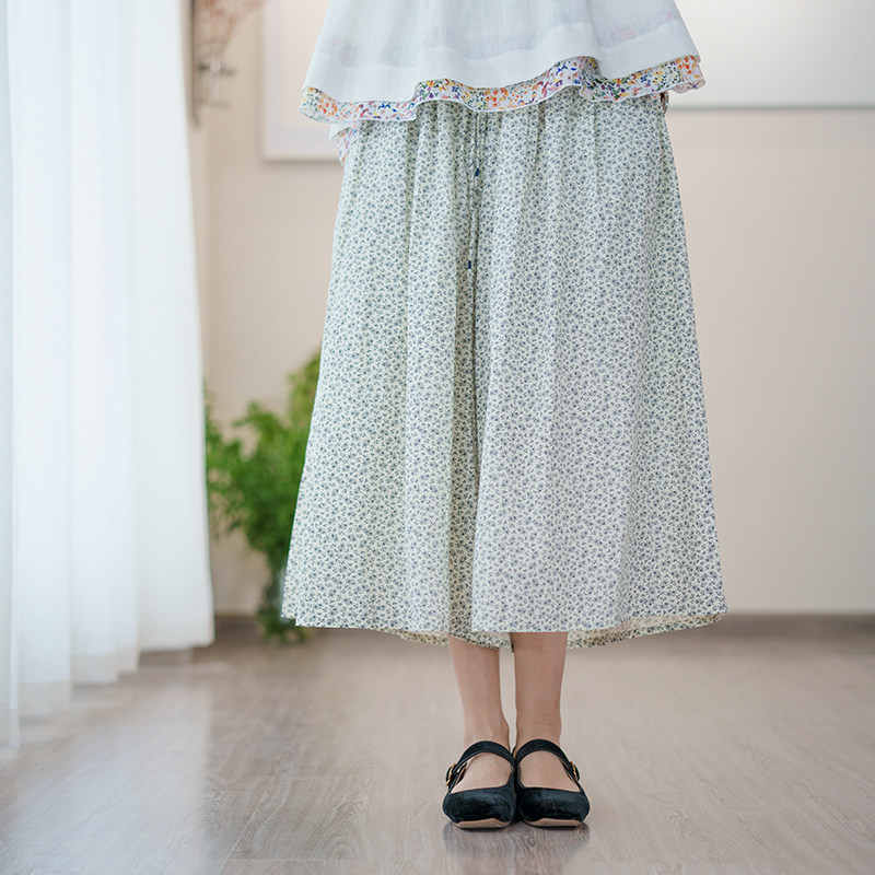 邻家烟雨 进口定制花型 阔腿裙裤 碎花夏季女士高腰宽松薄款休闲