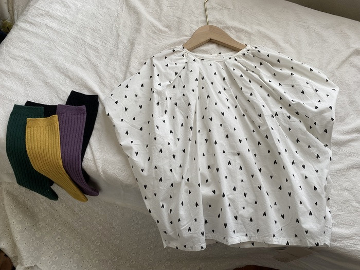 女童夏款童装 中大童全棉布小爱心蝙蝠袖衬衣衬衫宽松娃娃衫 上衣