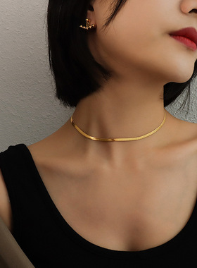 欧美ins刀片链吊坠个性百搭18K蛇骨链设计辣妹项链手链首饰套装