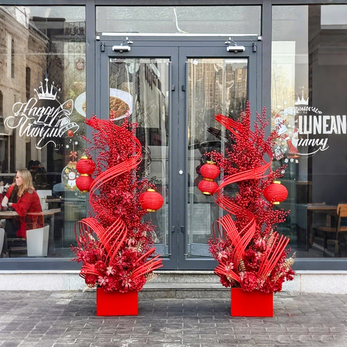 春节中国风红色仿真花艺布置套餐