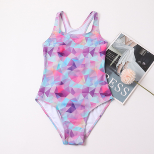 新款 女童游泳衣 儿童泳衣女孩立体印花连体中大童学生专业训练泳装