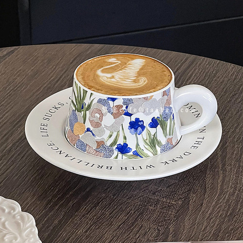 设计感复古鸢尾花咖啡杯碟