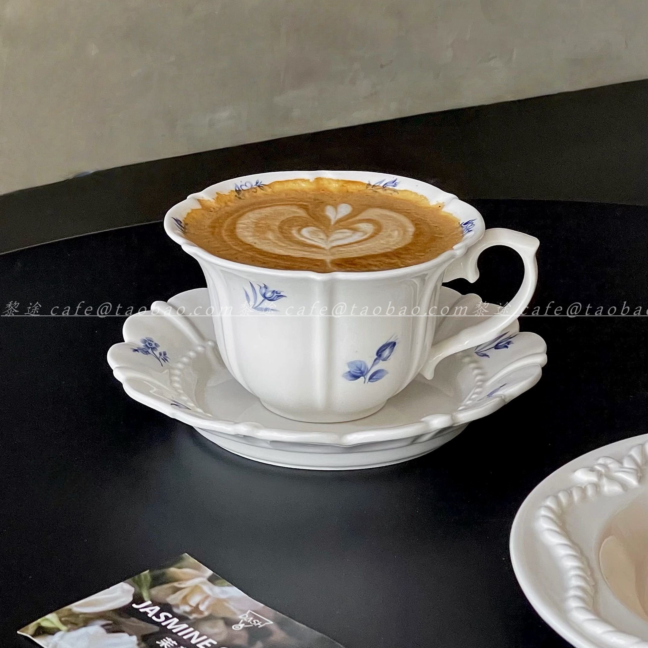 法式优雅兰花珠点陶瓷咖啡杯碟拿铁拉花杯下午茶甜品盘复古高颜值