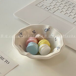 ins法式中古蓝碎花花边漂亮好看的碗甜品碗西餐水果碗沙拉甜水碗