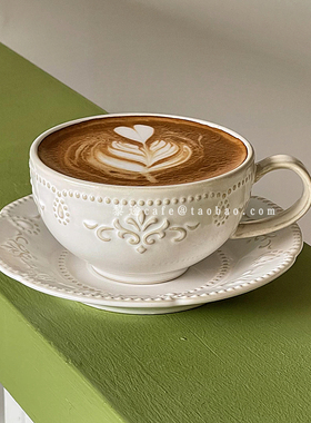 法式复古浮雕陶瓷咖啡杯碟ins复古下午茶拿铁杯vintage拉花马克杯