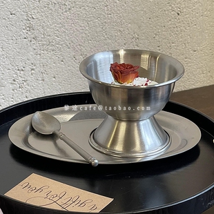 工业风ins不锈钢冰淇淋高脚小碗韩式圆形雪糕雪球碗甜品布丁杯子