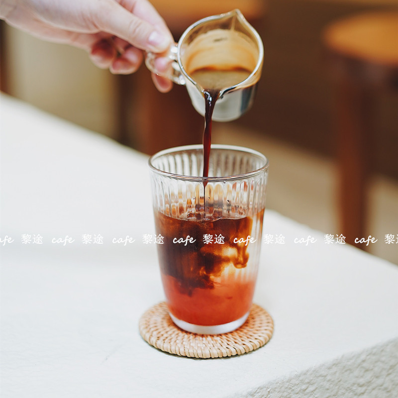 ins风竖条纹冰拿铁玻璃咖啡杯