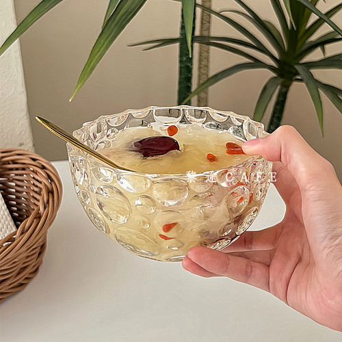 复古ins风浮雕玻璃甜品碗