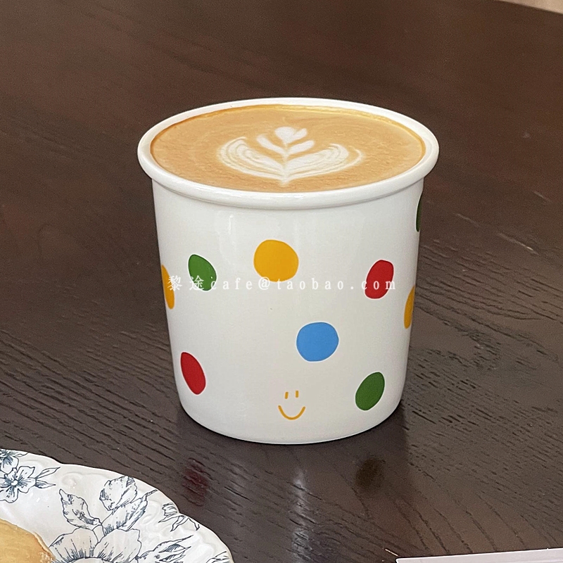 新款创意彩色波点笑脸马克杯韩式ins设计感手绘手握杯拿铁咖啡杯