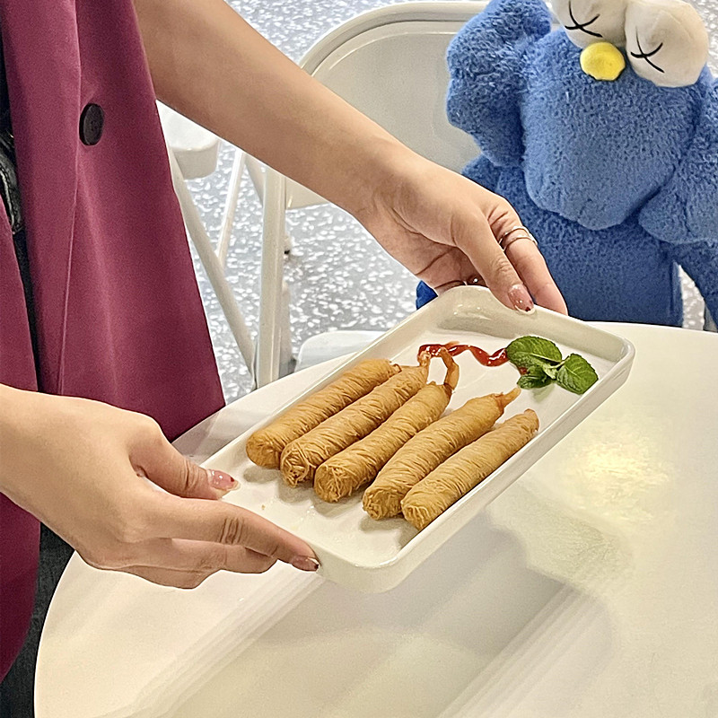 ins简约陶瓷长方形西餐盘蛋糕
