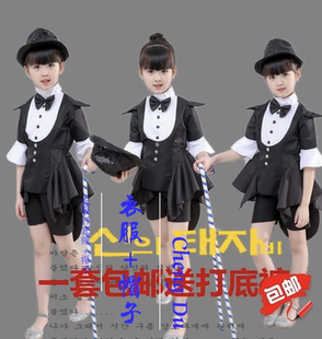 新款女童表演服燕尾服儿童集体街舞服魔术师爵士T台秀舞台装