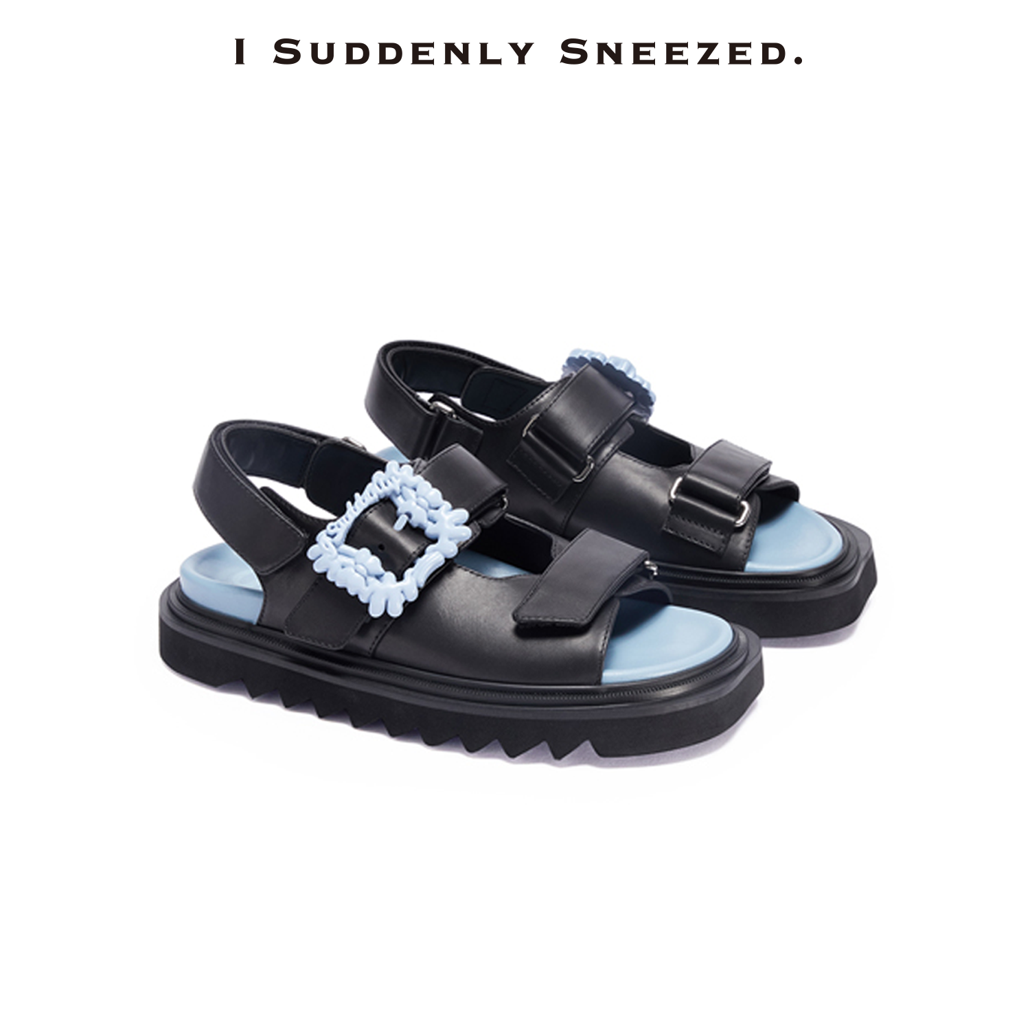 奶油花扣增高沙滩凉鞋女