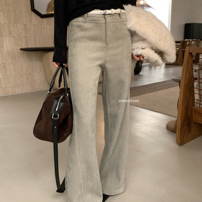 MZI STUDIO-美式格调氛围冬日磨毛时髦酷帅微喇高腰显腿长休闲裤