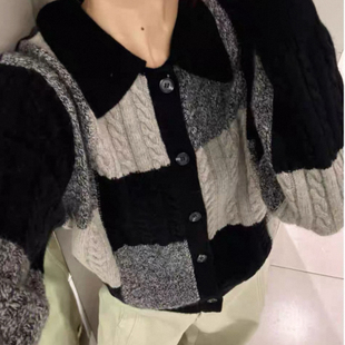 想象SAILORMOON 氛围Polo领排扣格纹显瘦毛衣