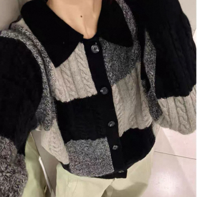 想象SAILORMOON -氛围Polo领排扣格纹显瘦毛衣