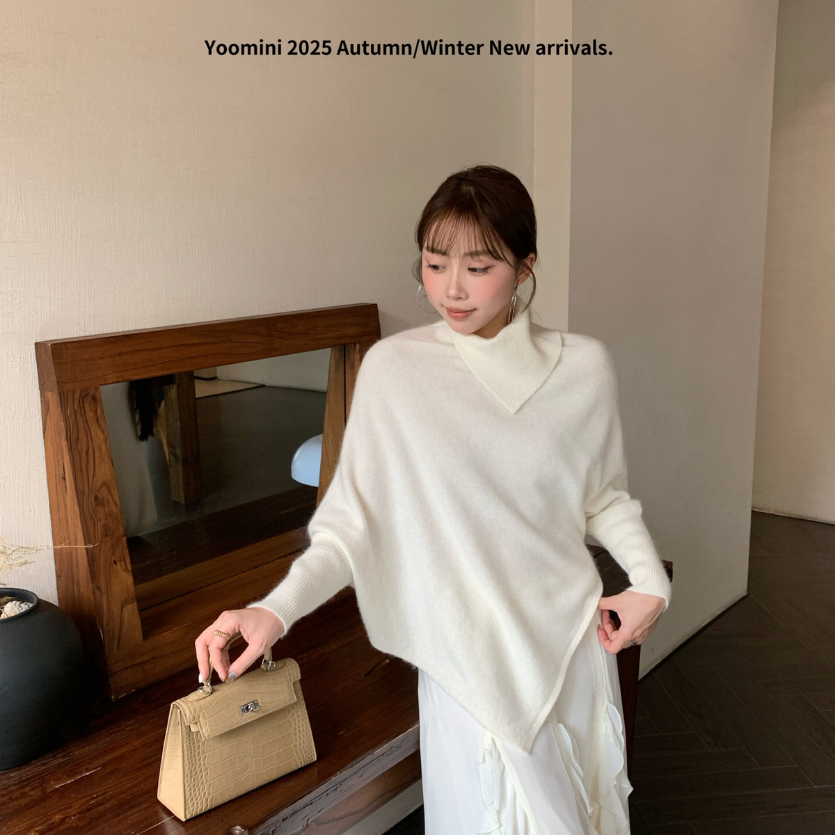 YOOMINI-兔绒羊毛宽松温婉风雅羊毛衫2025秋冬保暖毛衣