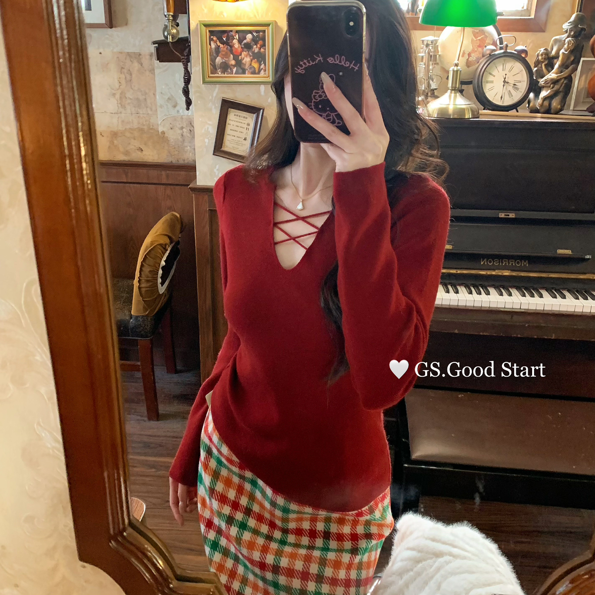 GS.GOOD START-欲姐姐谁不爱秋冬纯欲小女人交叉v领修身针织小衫