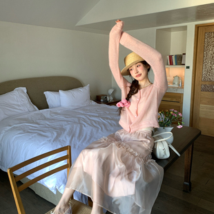 OMELET蛋卷-色马海毛下摆纹理毛衣针织开衫