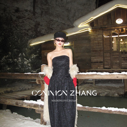 CZ ZHANG-日限定法式气质亮晶晶氛围感抹胸高级感收腰显瘦连衣裙