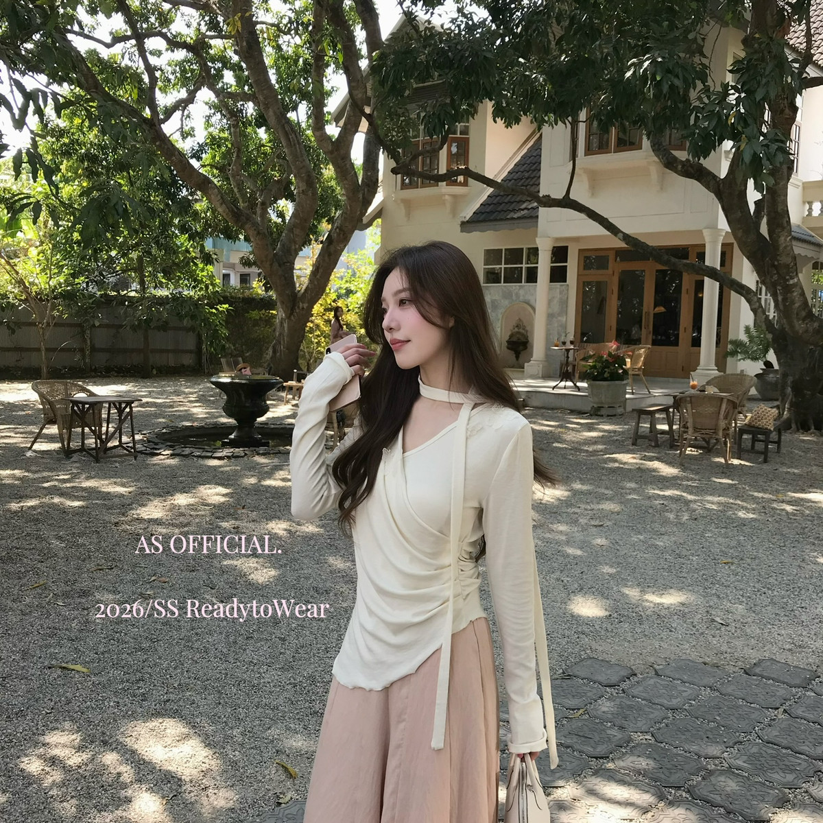 AS OFFICIAL-腰秒成型&middot;不规则交叉v领小衫(配飘带)(又一个爆品～