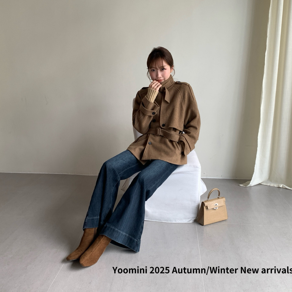 YOOMINI-简高级感经典风衣2025冬上新羊毛外套(配腰带)