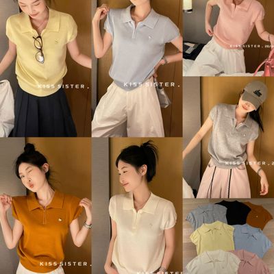 KISS SISTER-瘦Polo翻领半拉链短袖透气显瘦通勤百搭小马标针织衫