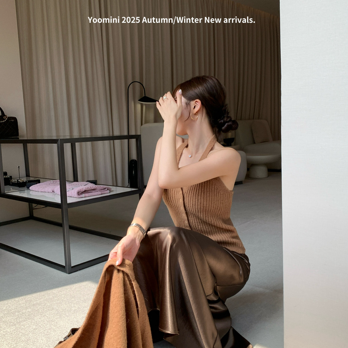 YOOMINI-ENANA朱砂映色·挂脖修身短内搭+外套淑女套装