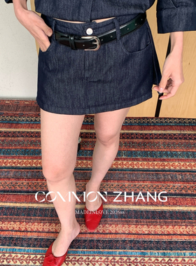 CZ ZHANG-6年春款复古丹宁时髦设计感高腰洗水牛仔开叉防走光裙裤