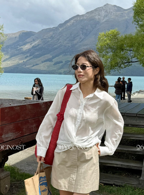 MADEIN OST-26年早春8亚麻都市慵懒扭结短衬衫