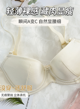 大胸显小聚拢桑蚕丝内衣女舒适软收副乳无痕提拉上托防下垂文胸罩
